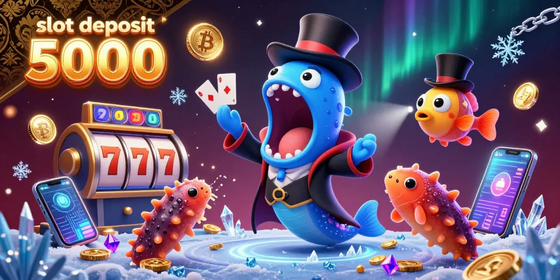 Experience thrilling wins with slot deposit 5000 in this captivating, cartoon gambling scene.