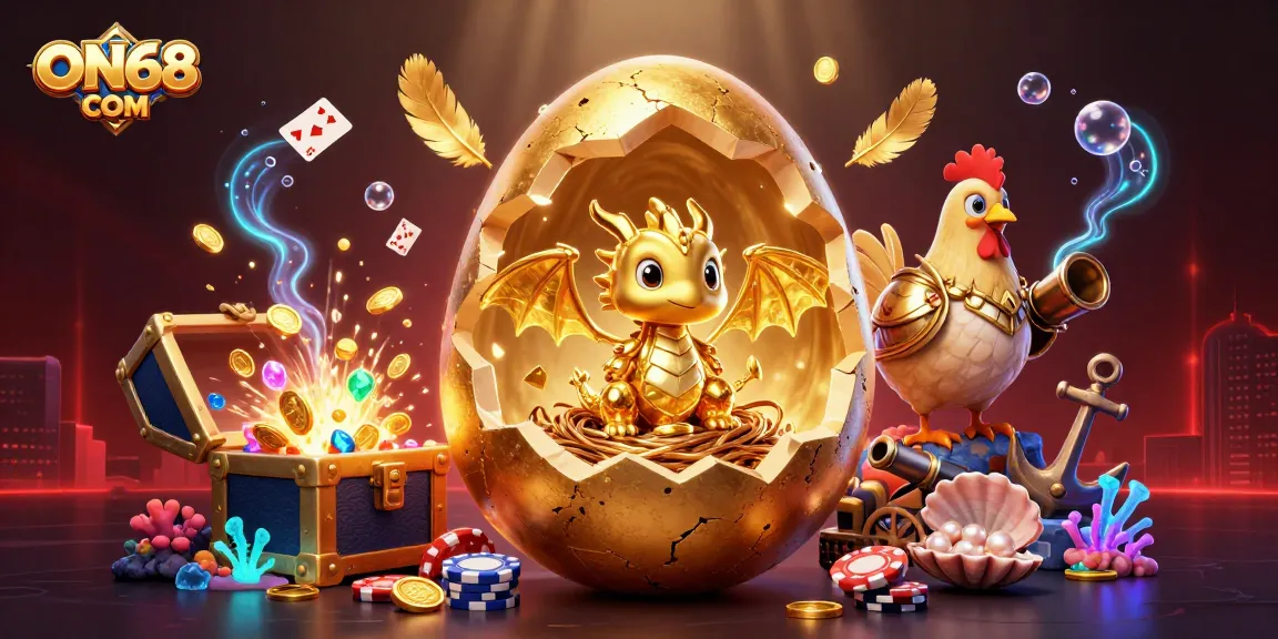 Experience ON68 COM with a captivating scene of a golden dragon and poker chips amidst vibrant casino elements.
