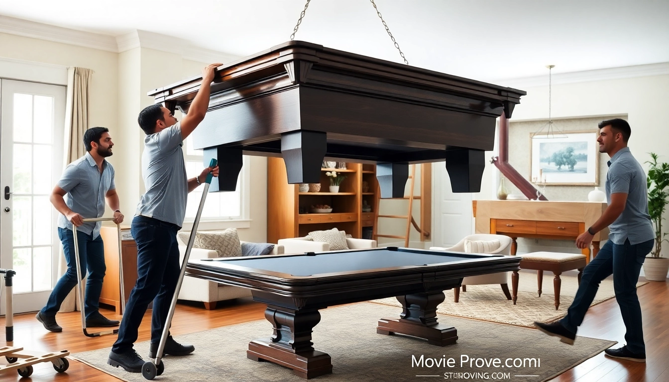 Game table movers services ensuring safe relocation of a pooled table in a home environment.