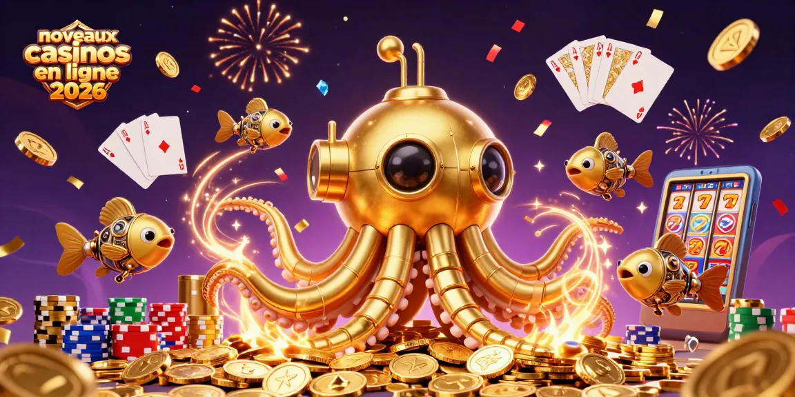 Illustration 3D captivante montrant le kraken doré et des pièces, évoquant les nouveaux casinos en ligne 2026.