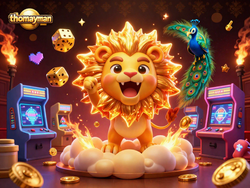 Players spin for big wins with thomayman’s vibrant 3D casino experience featuring golden dice and exciting game elements.