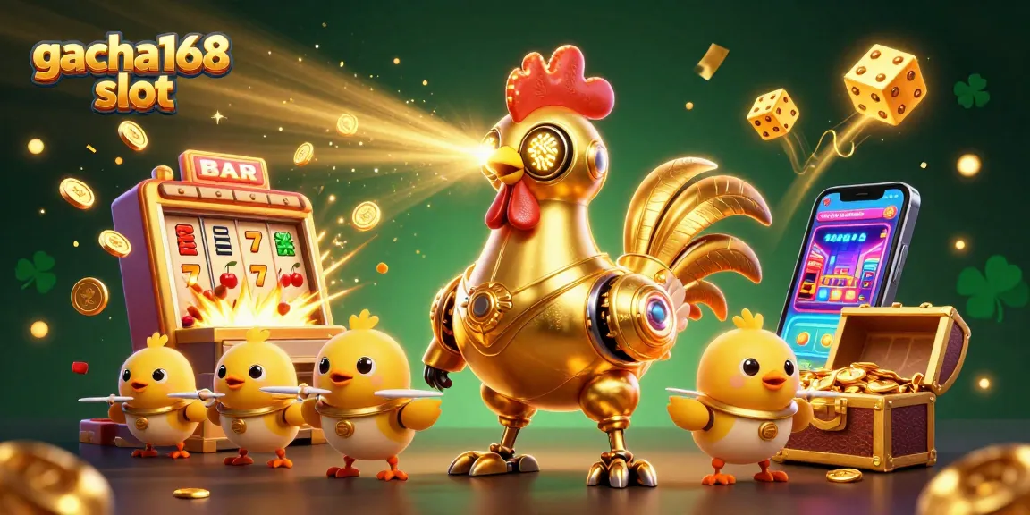Experience high-stakes excitement with gacha168 slot amidst a vibrant 3D casino scene.