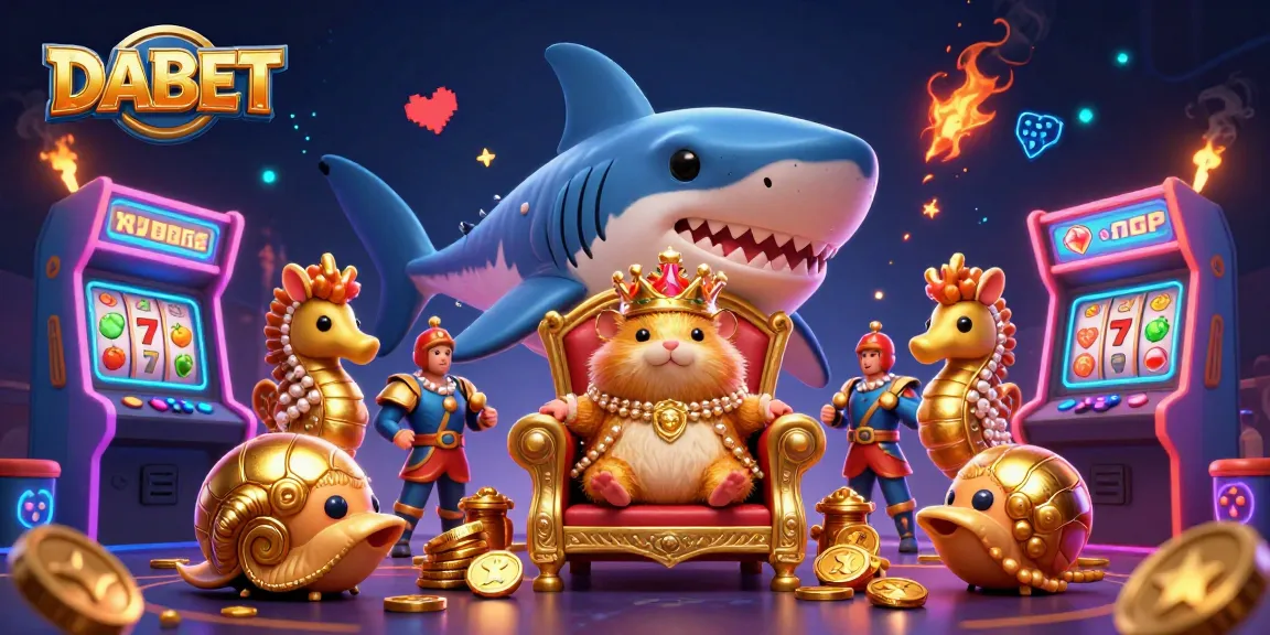 DABET slot gaming scene featuring a golden hamster king, vibrant arcade elements, and luxurious casino visuals.