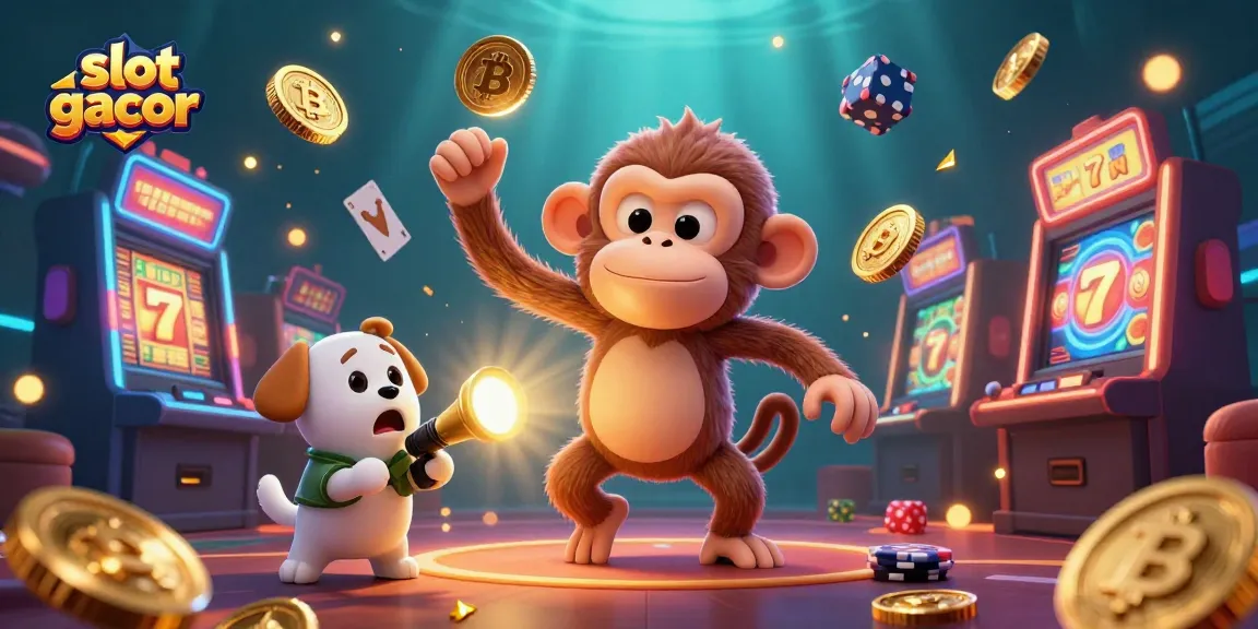 Experience thrilling action as a poltergeist monkey juggles slot gacor coins in a bustling casino.