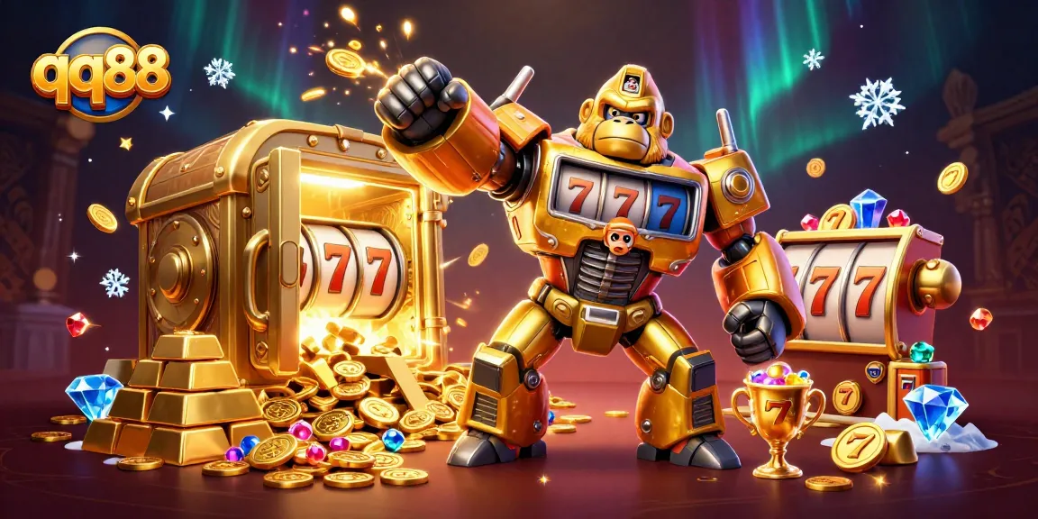 Experience thrilling wins with qq88 in this vibrant, action-packed casino illustration.
