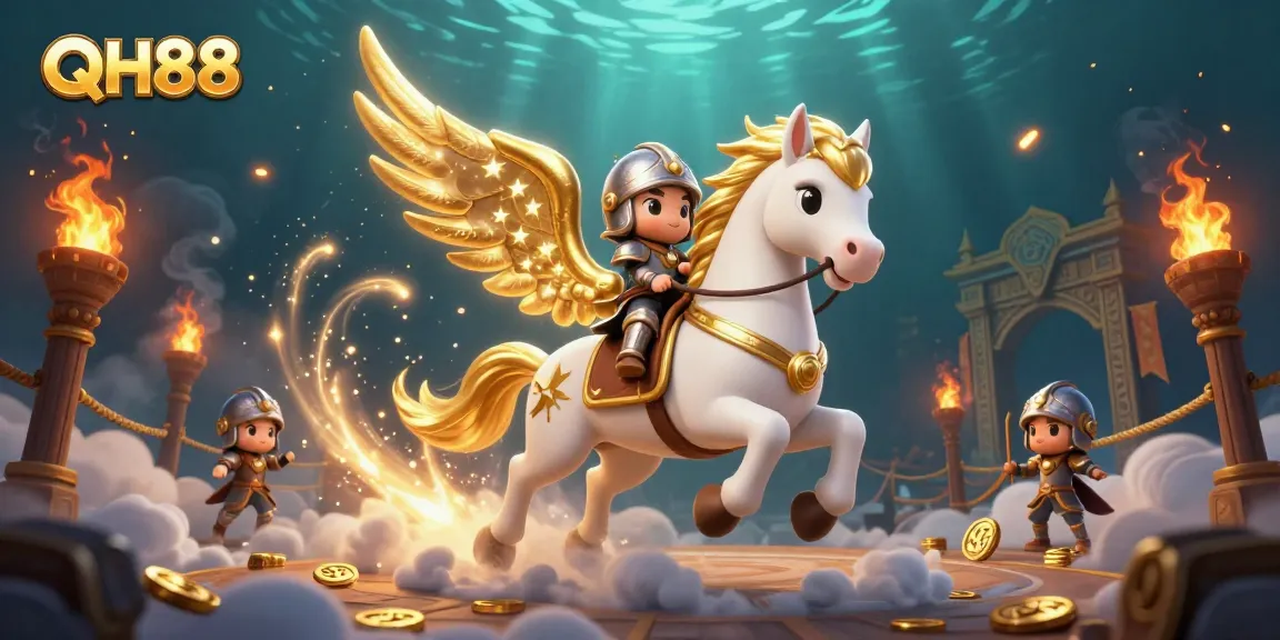 QH88 offers exciting battles in a vibrant casino-themed illustration with golden elements.