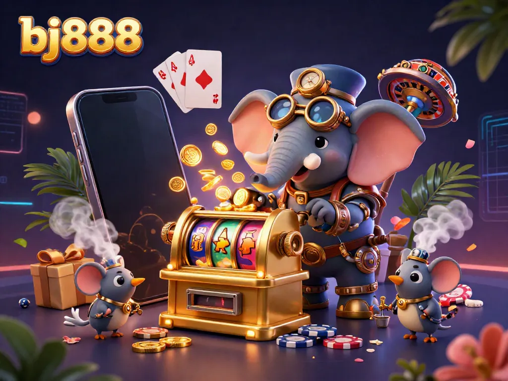 Experience thrilling casino adventures with bj888 through a vibrant steampunk-themed 3D illustration