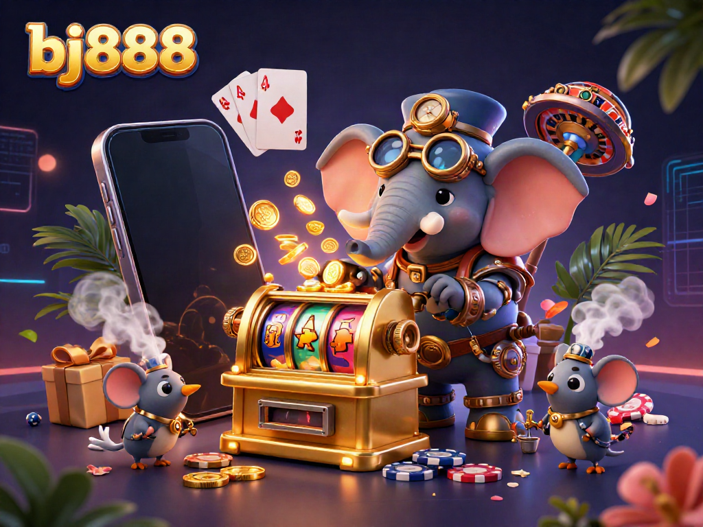 Experience thrilling casino adventures with bj888 through a vibrant steampunk-themed 3D illustration