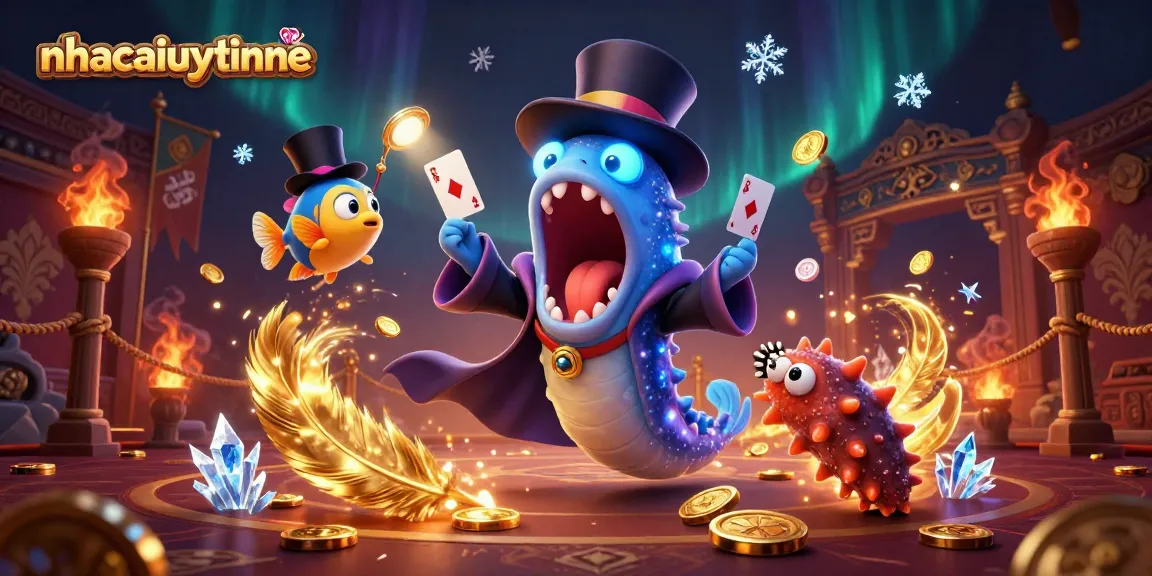 Engage with nhacaiuytinne's vibrant casino illustration featuring unique sea creatures in action.