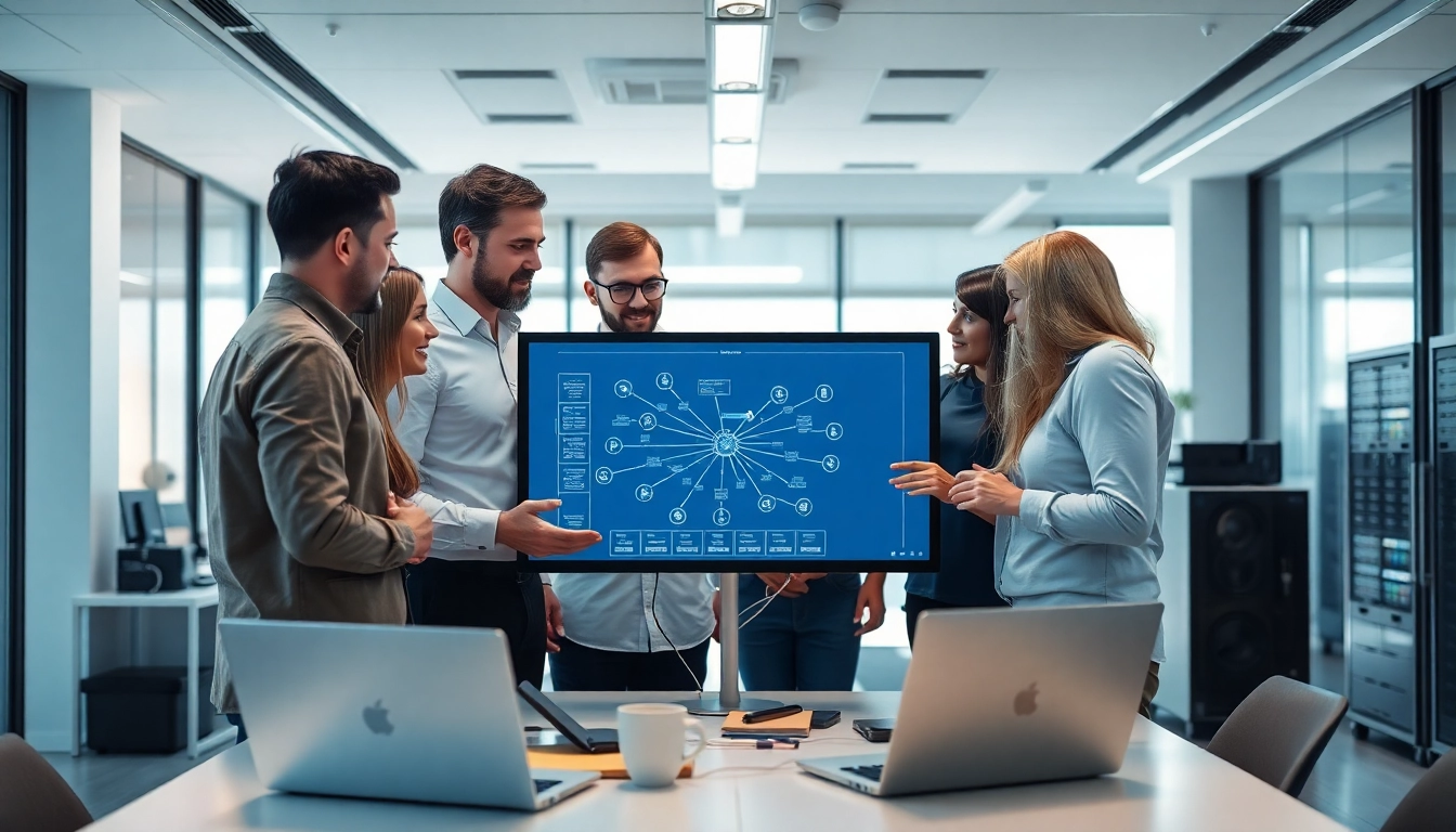 Engage with https://dmeomaha.com for expert IT solutions showcased by a diverse team in a modern office.