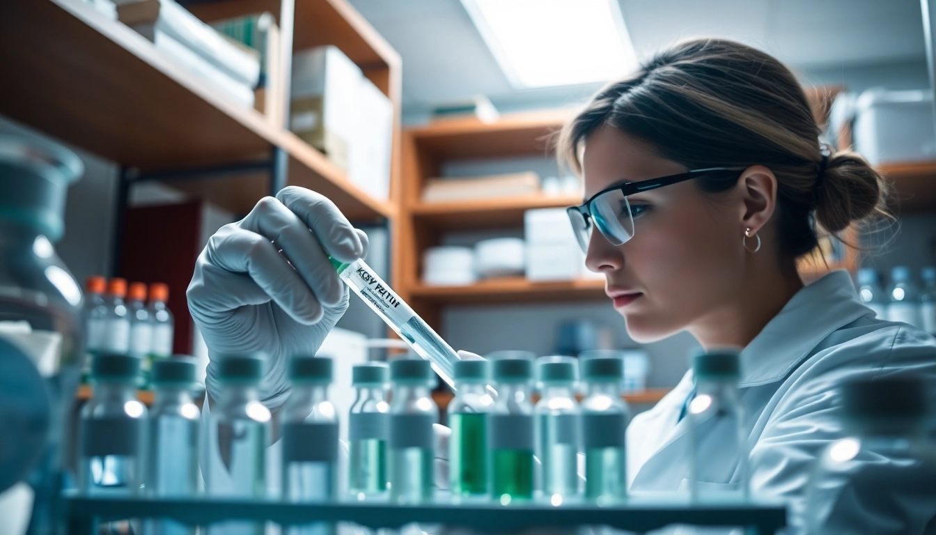 Analyze klow peptides in a professional lab setting, highlighting scientific research.