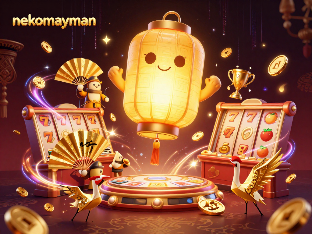 Neko May Mắn attracts players with vibrant slot reels and lucky symbols in a dazzling casino scene.