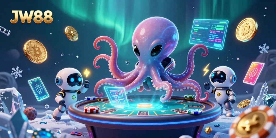 Engage in thrilling poker at JW88 with an alien octopus and its robot companion