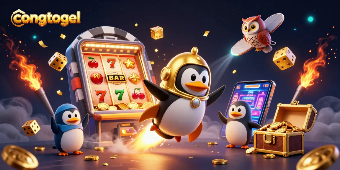 Experience congtogel excitement with a thrilling 3D illustration of a golden penguin on a jackpot chase!