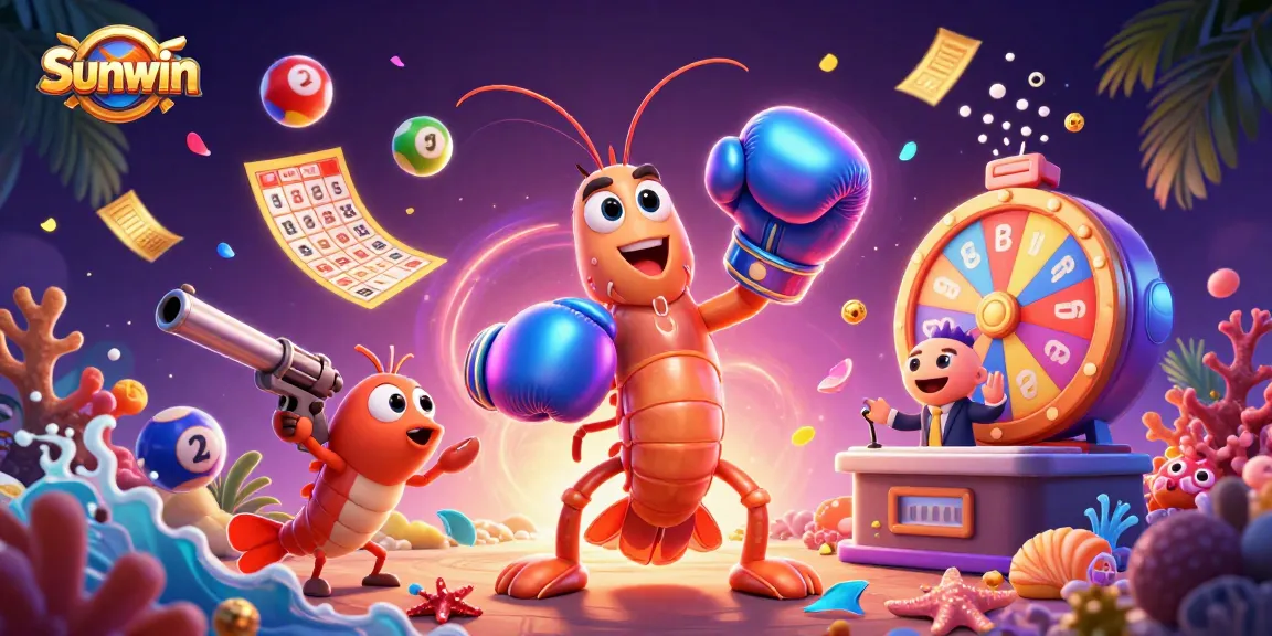 Engage in thrilling gameplay with Sunwin's vibrant lottery scene, led by a cartoon mantis shrimp.