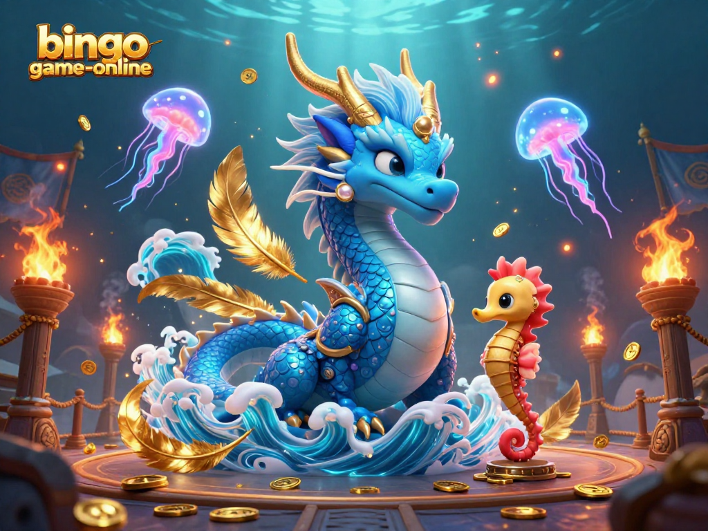 Engage in Jackpot Bingo excitement at bingo-game-online with neon jellyfish and dragon elements.
