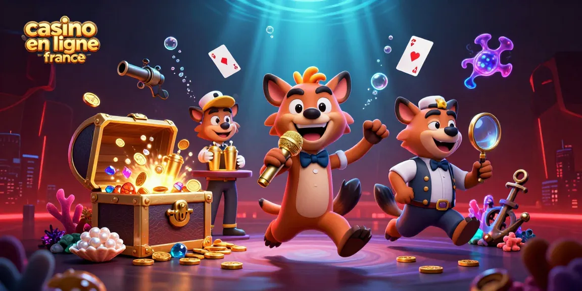 Découvrez le casino en ligne France avec une illustration animée de hyènes dans un club comique animé.