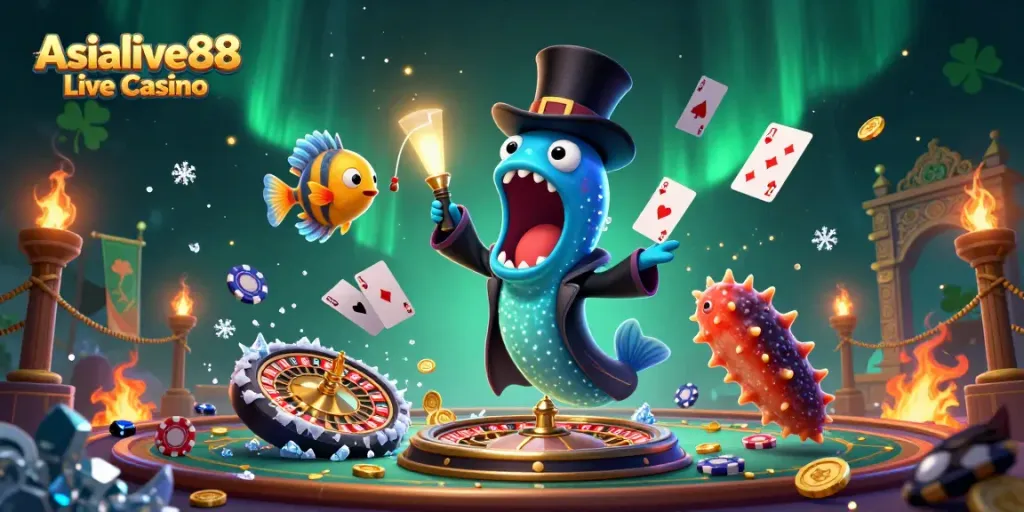 Experience thrilling gameplay with Asialive88 Live Casino featuring unique sea creatures in an underwater magic scene.