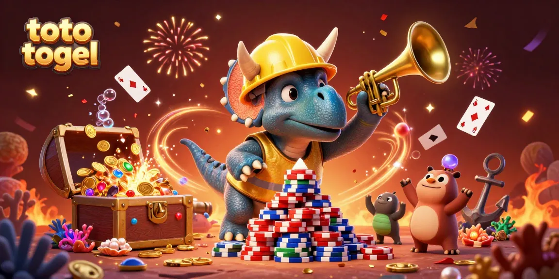 Toto togel memberikan kegembiraan dalam ilustrasi 3D yang meriah dengan triceratops membangun tumpukan chip poker.