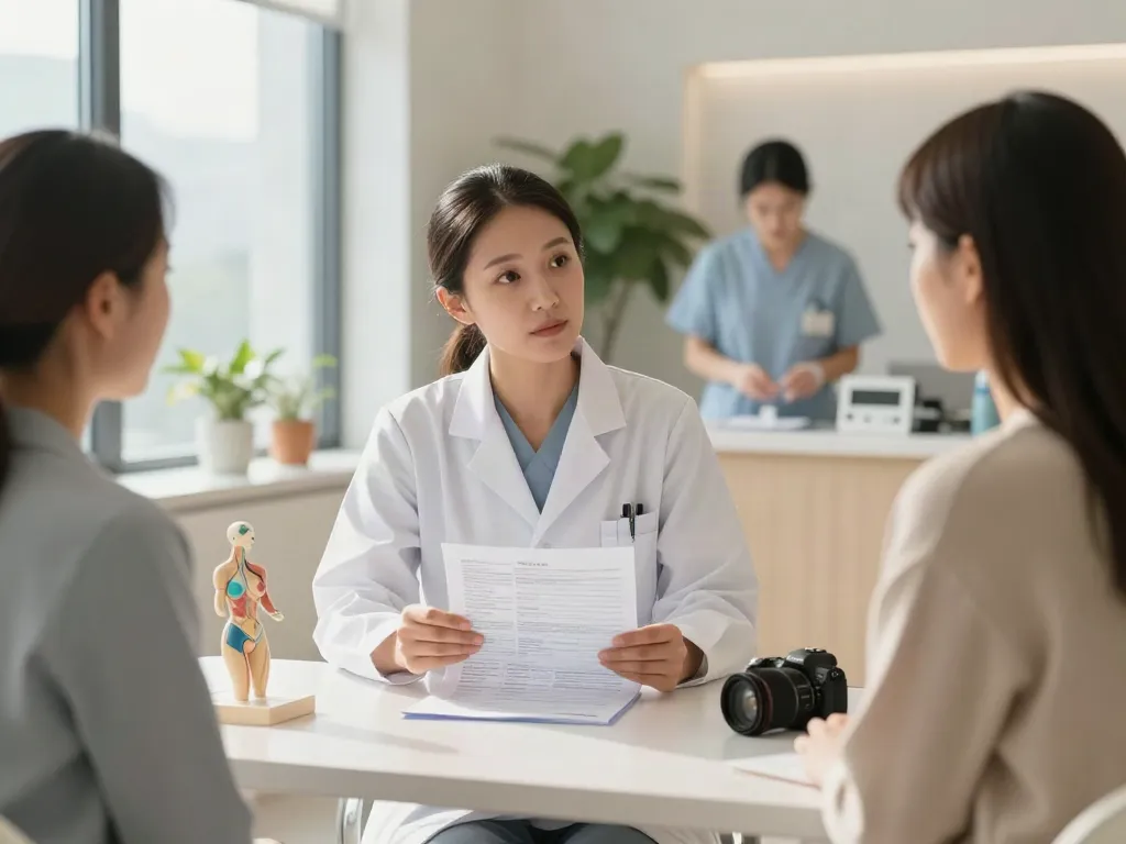Compassionate consultation for breast surgery UAE with patient and surgeon in a modern healthcare facility.