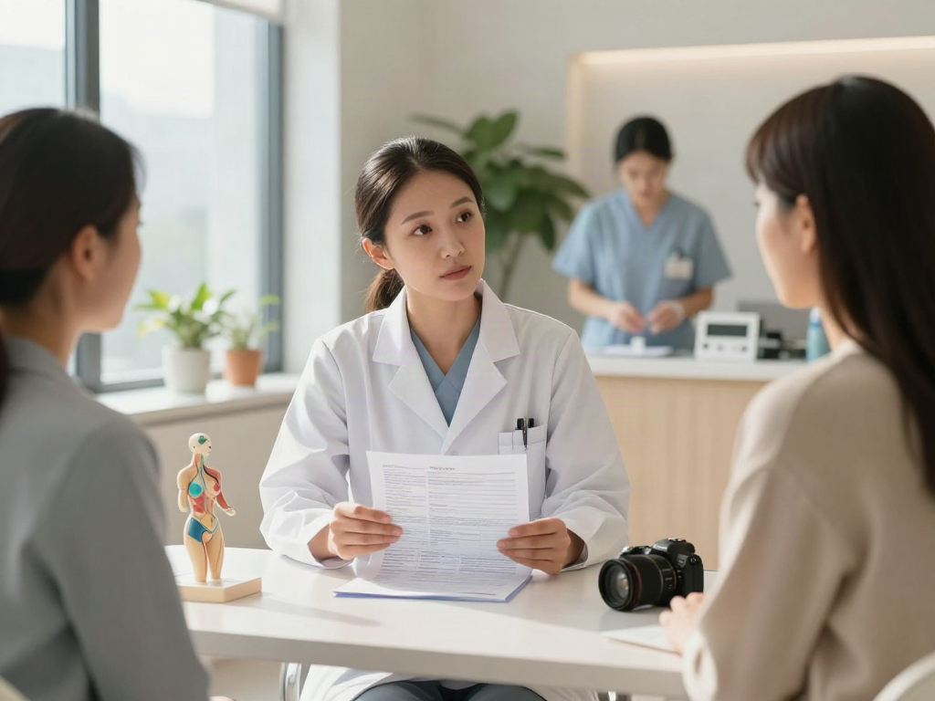 Compassionate consultation for breast surgery UAE with patient and surgeon in a modern healthcare facility.