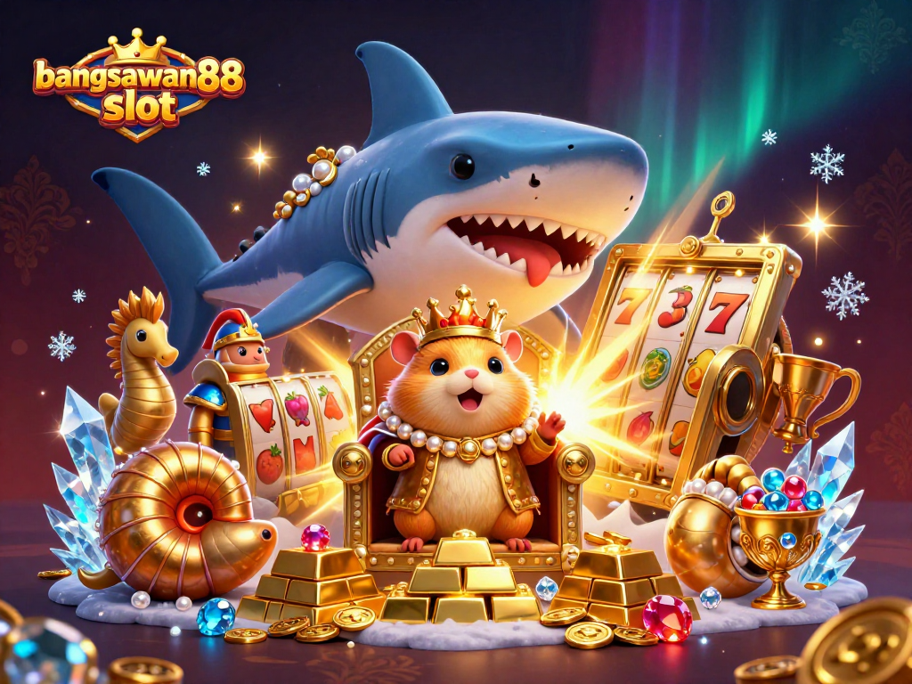 Bangsawan88 slot theme illustrated with a golden hamster king, seahorse guards, and rich game symbols.