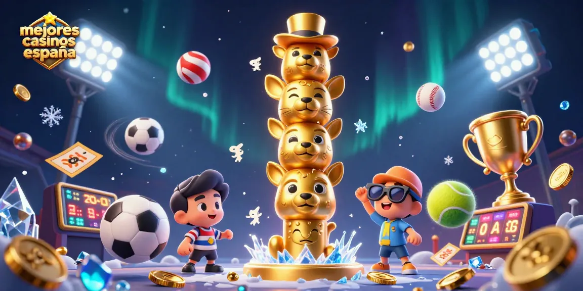 Gana en los mejores casinos en España con ilustración de tótem y elementos de apuestas.