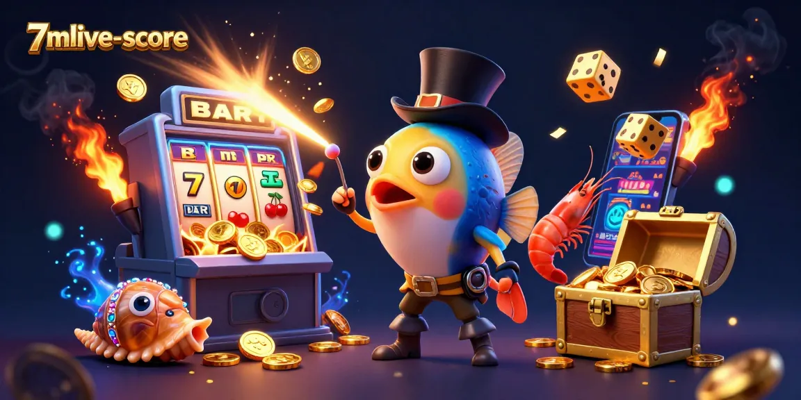 Join the fun at 7mlive-score, where a shimmering anglerfish and pirate shrimp celebrate casino wins with gold coins and jackpots.