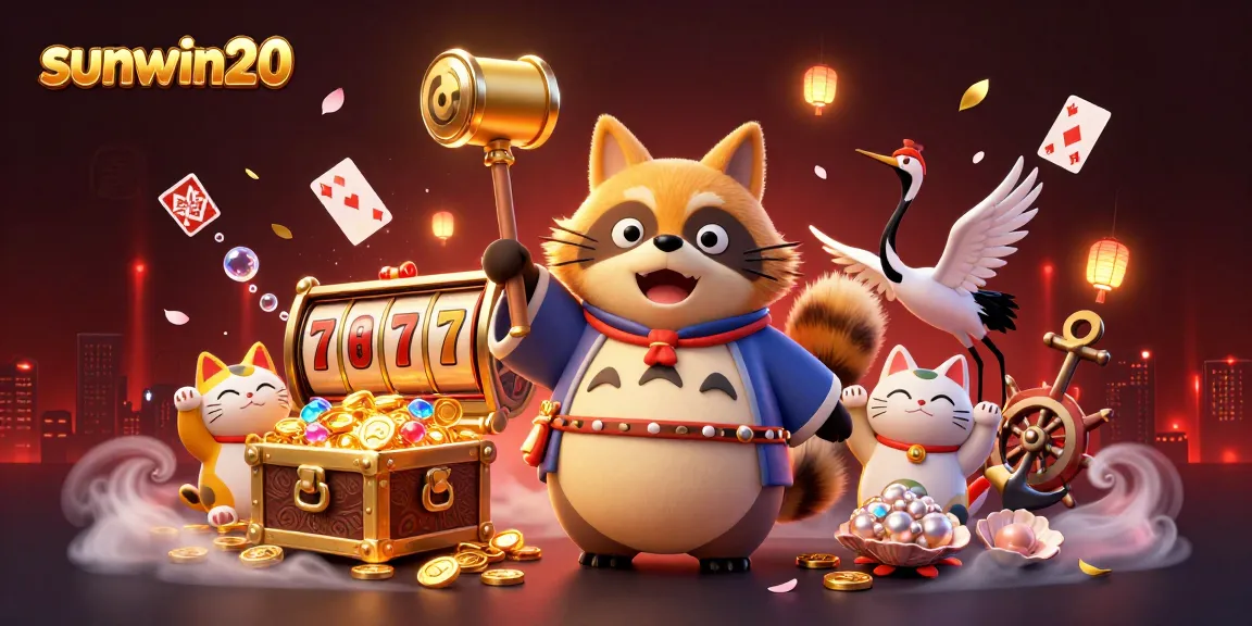 Experience thrilling wins with sunwin20's vibrant 3D casino illustration, featuring lucky charm elements.