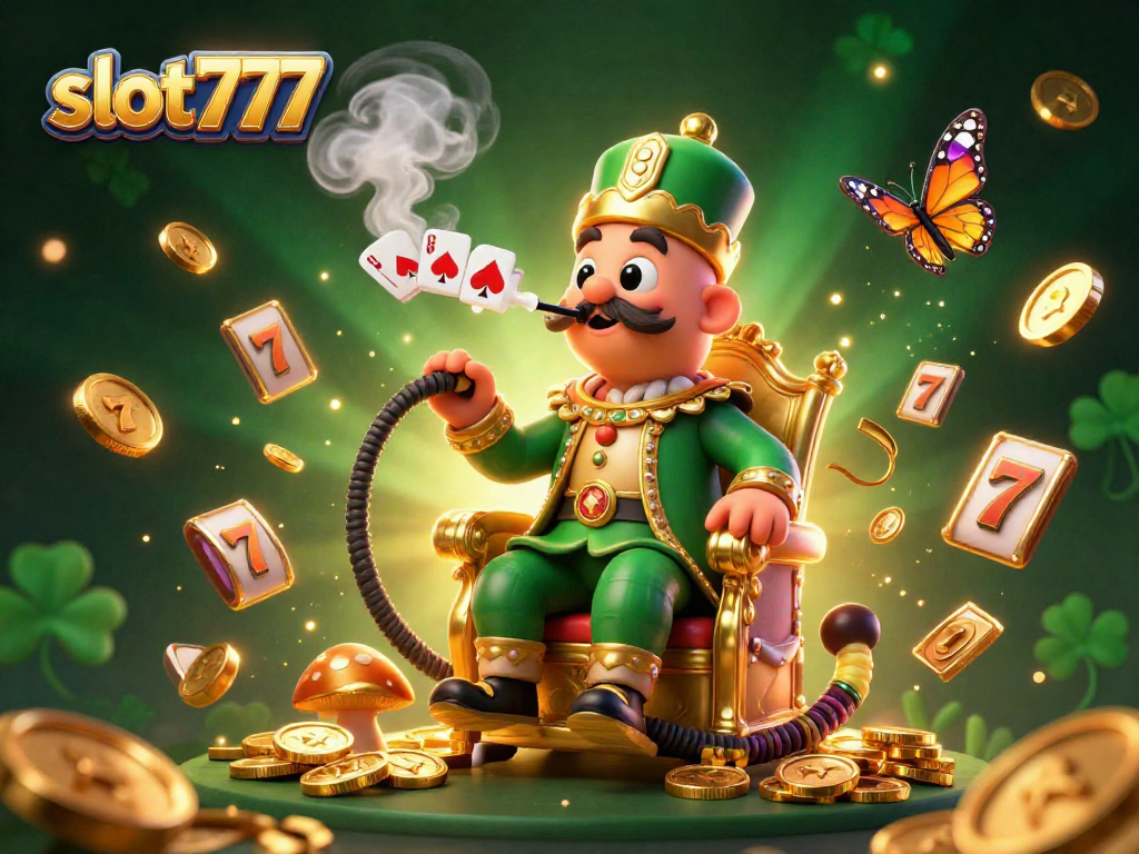 Spin and win big with slot777, featuring a vivid 3D illustration of a caterpillar sultan amidst dynamic slot elements.