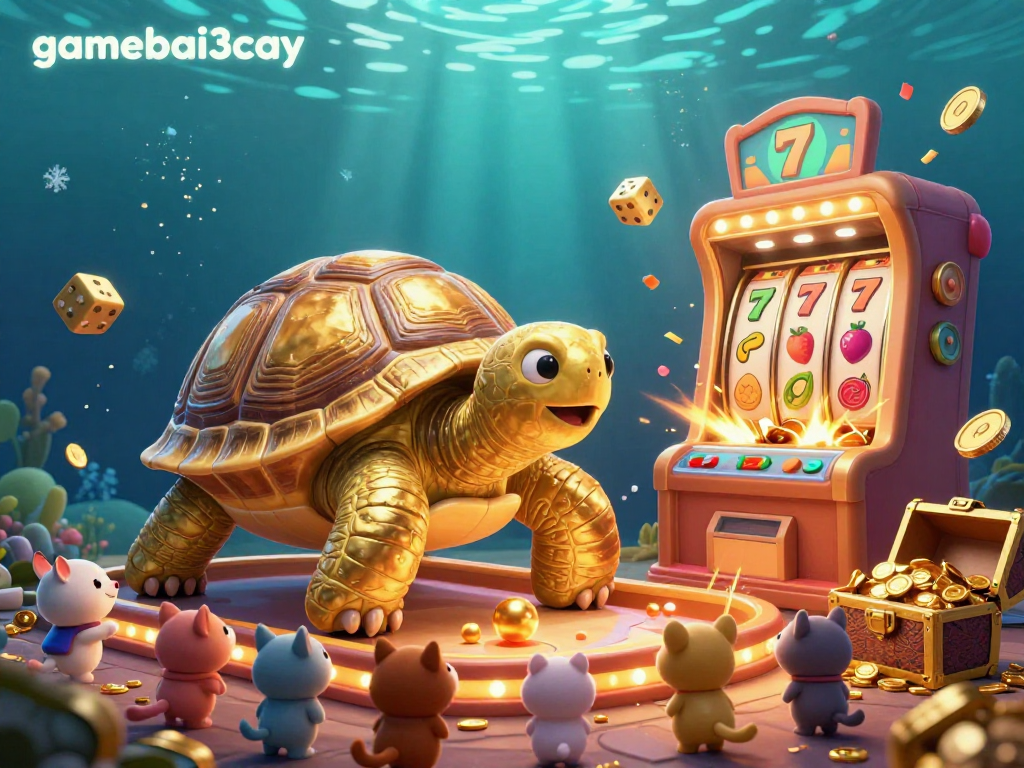 Experience the golden adventure of gamebai3cay with thrilling slots and jackpots illustrated in vibrant detail.