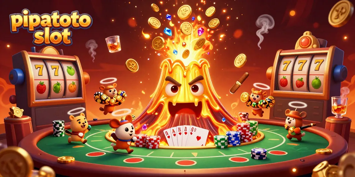 Experience thrilling action with pipatoto slot as golden lava erupts, revealing joyful treasures and vibrant gaming elements.