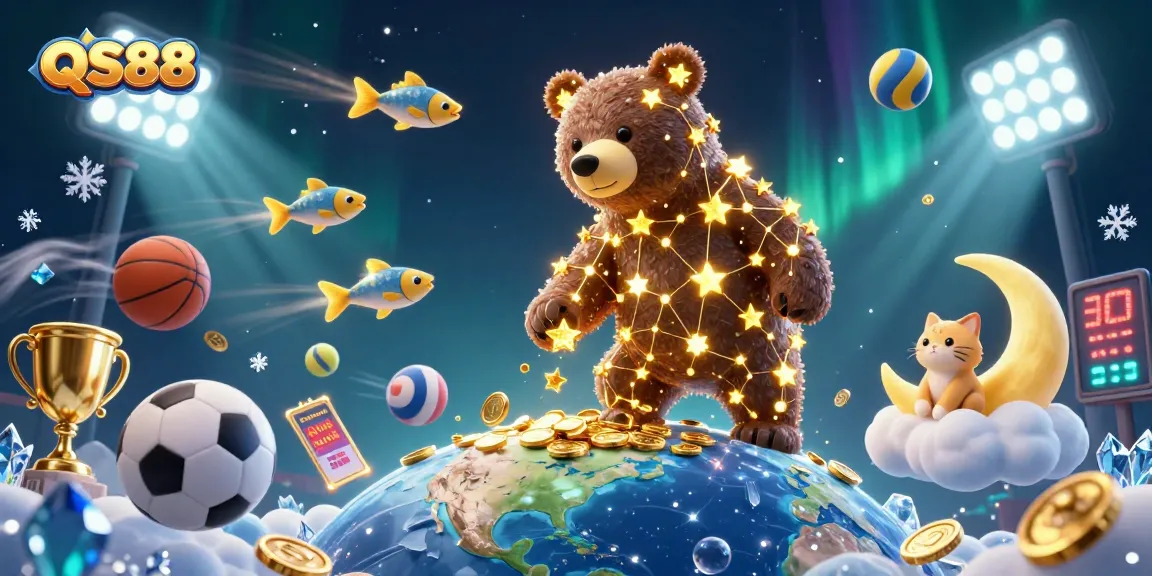 Engage with QS88's alluring casino experience through this vibrant 3D illustration featuring stellar gaming elements.