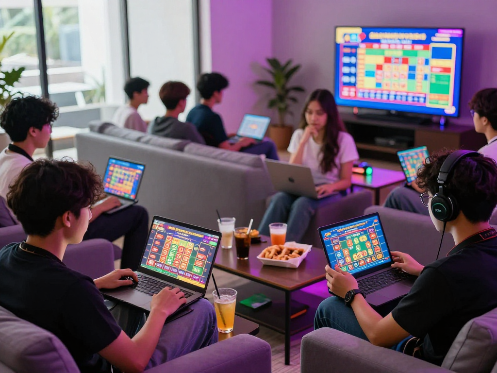 Dewatogel players enjoying an interactive online lottery gaming session in a vibrant social environment.