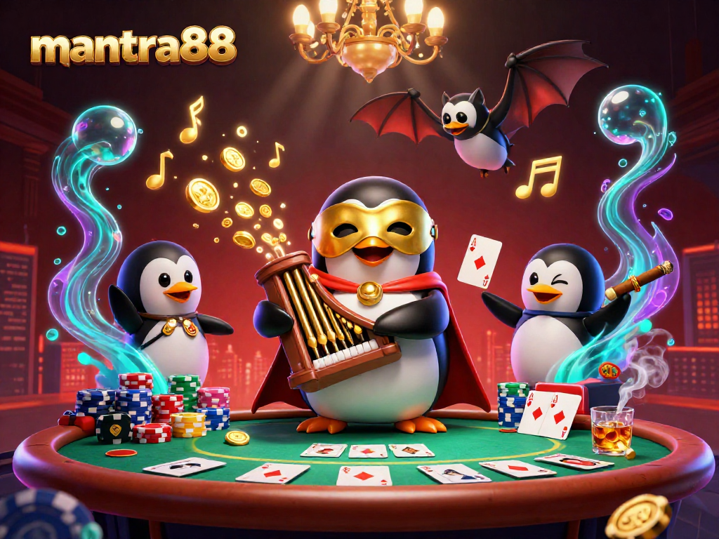 Experience the excitement of mantra88 with a vibrant 3D casino scene showcasing dynamic characters and gaming elements.