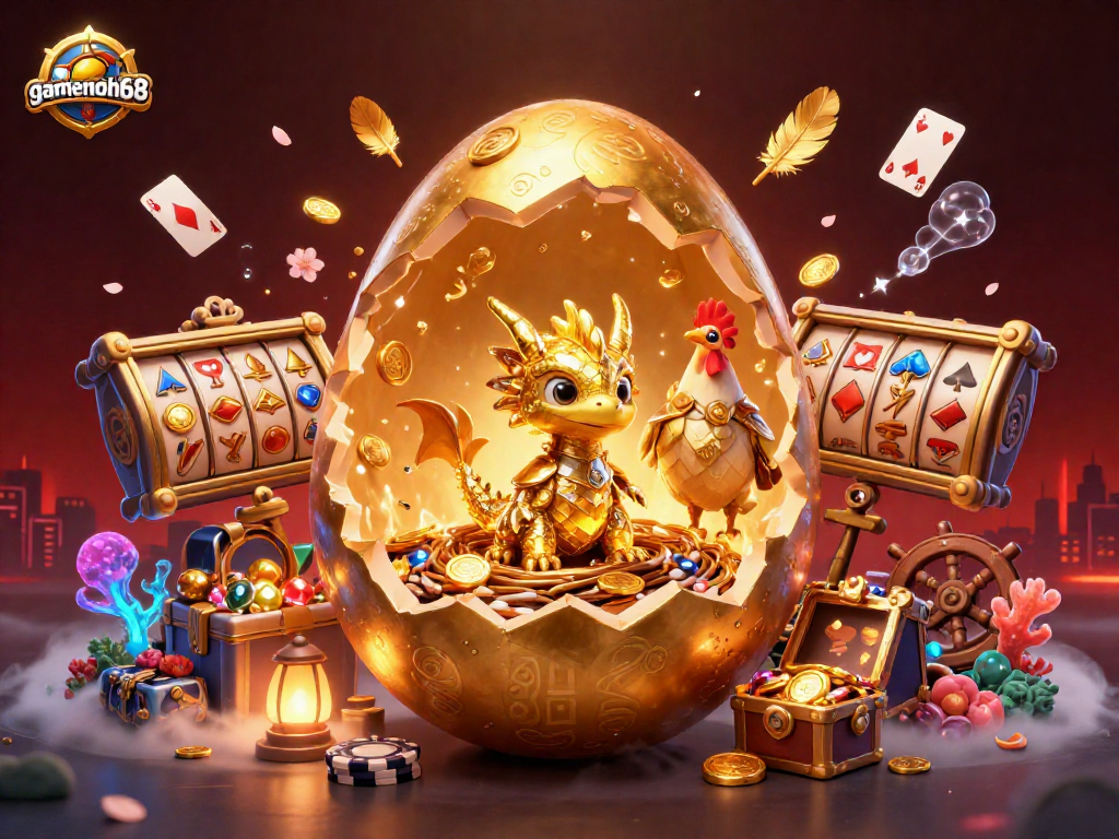 gameno68 engages with vibrant casino elements in an enchanting 3D scene.