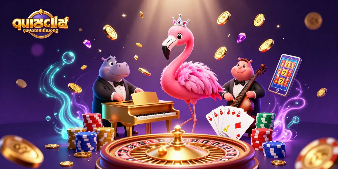 Engage in thrilling gameplay at quyetchientienthuong with vibrant casino scene featuring a flamingo singer and hippo bassist.