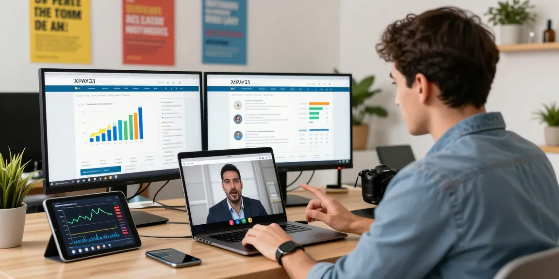 Entrepreneur engaging in a virtual strategy session on the XPAY33 official site.