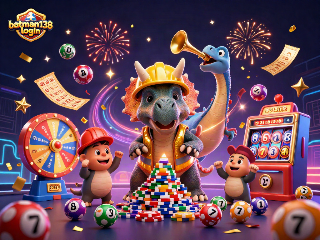 Experience vibrant action with batman138 login in this dynamic 3D casino celebration illustration.