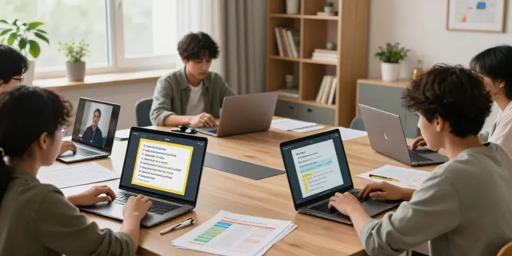 Toto interactive online English language learning with diverse students engaged in virtual modules