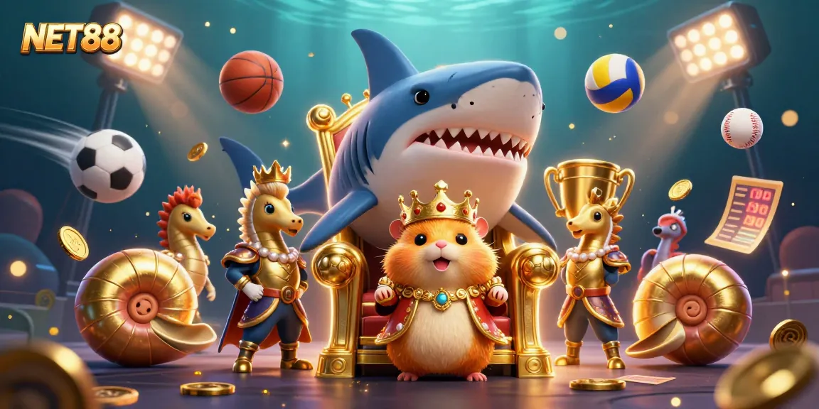 Engage in thrilling gameplay as NET88 brings to life a vibrant underwater casino scene.