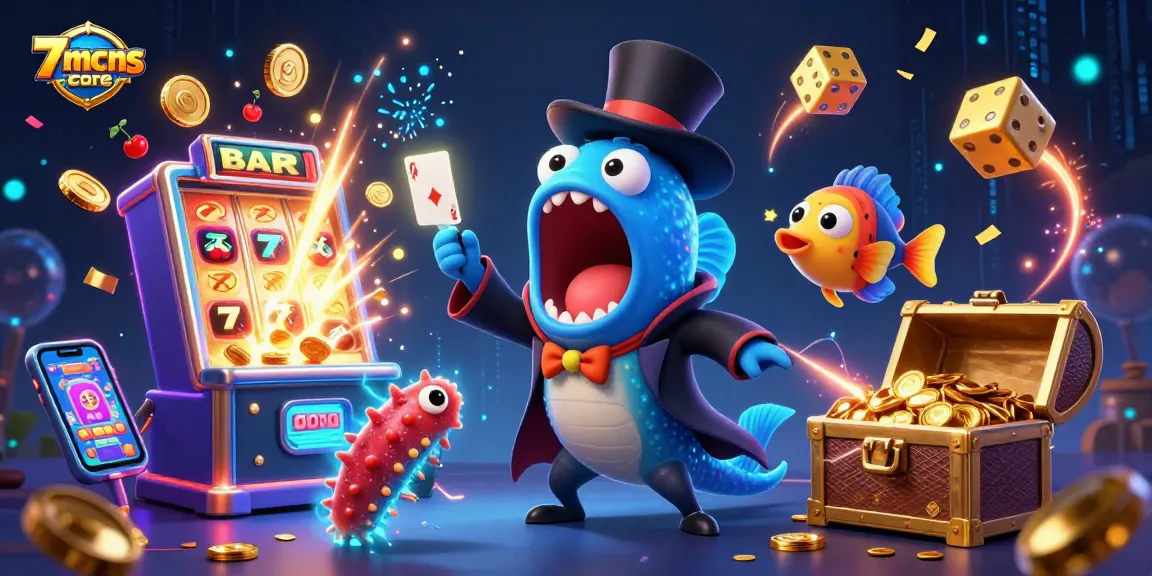 Engage with 7mcnscore's thrilling card magic by a deep-sea gambler's colorful casino adventure.