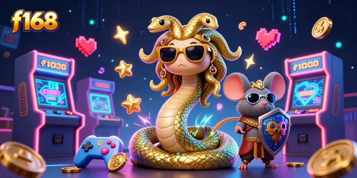 Catch the excitement with f168's gaming adventure featuring Medusa, arcade machines, and vibrant casino elements.