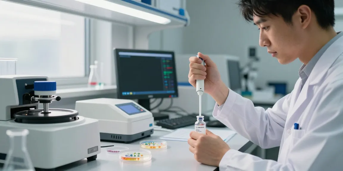 Researcher measuring ss31 peptide buy samples in a bright lab environment.