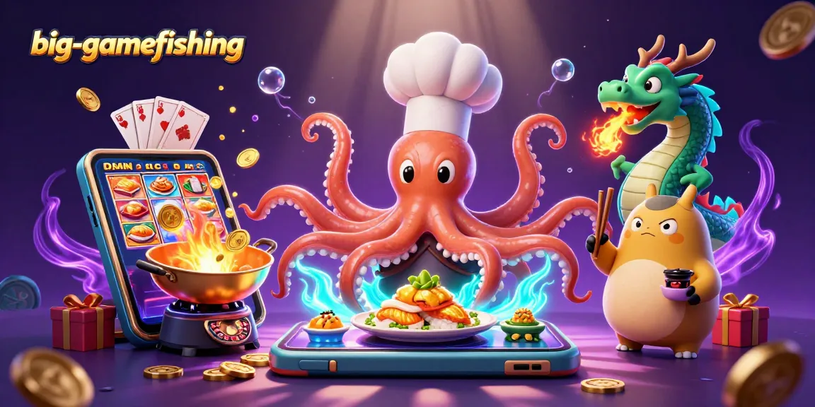 Experience big-gamefishing action with a vibrant, interactive 3D casino-themed illustration.