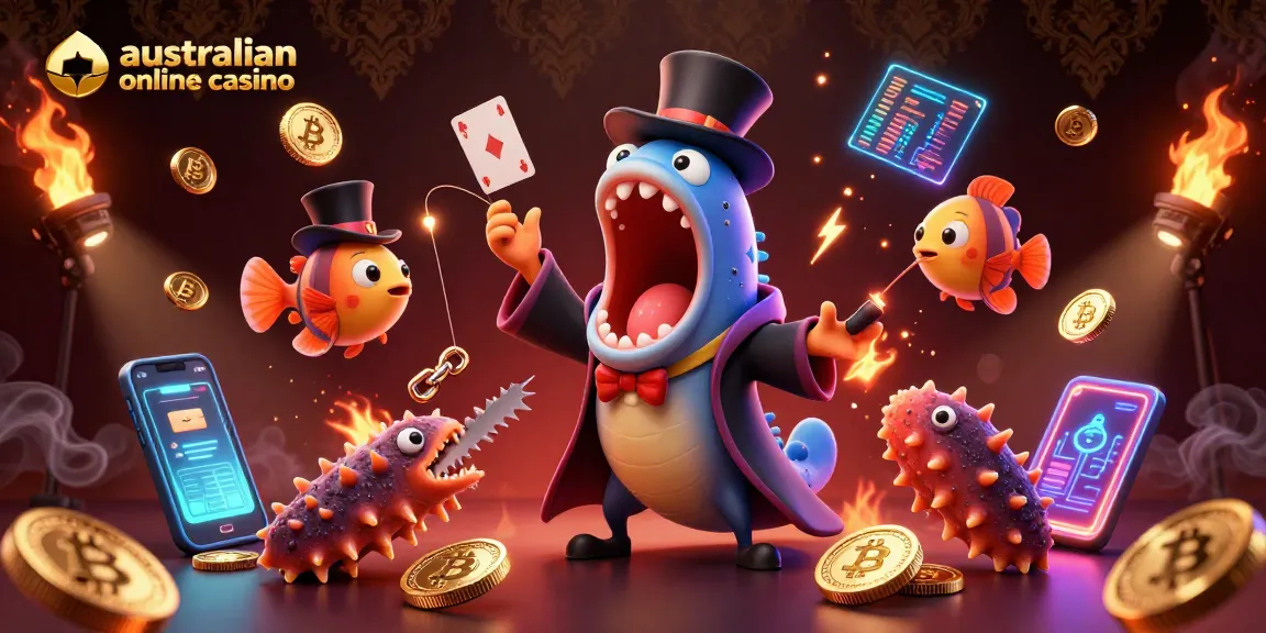 Engaging scene of a bioluminescent gulper eel performing magic for australian online casino enthusiasts