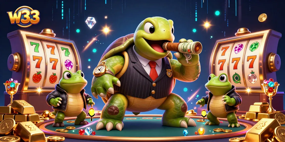 Play the exciting w33 pokies as a massive turtle and bullfrog enforcers join the fun!